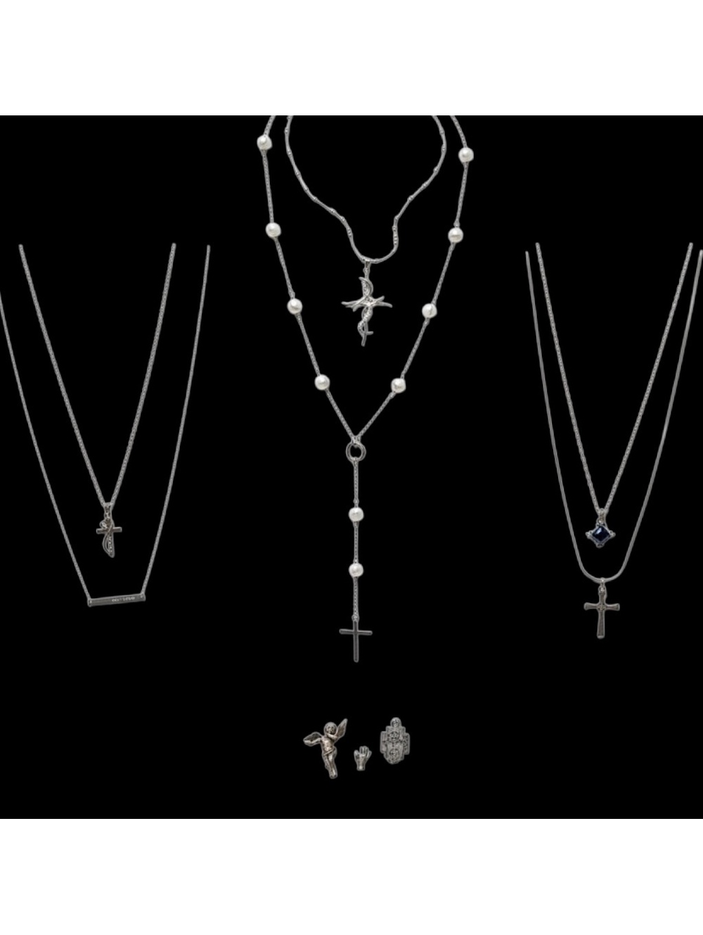 925 Sterling Silver Faith Cross Necklace Jewelry Lot 9 Piece